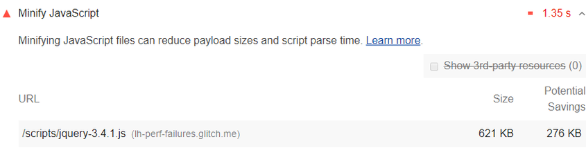 Lighthouse 审核 Javascript 是否压缩的截图