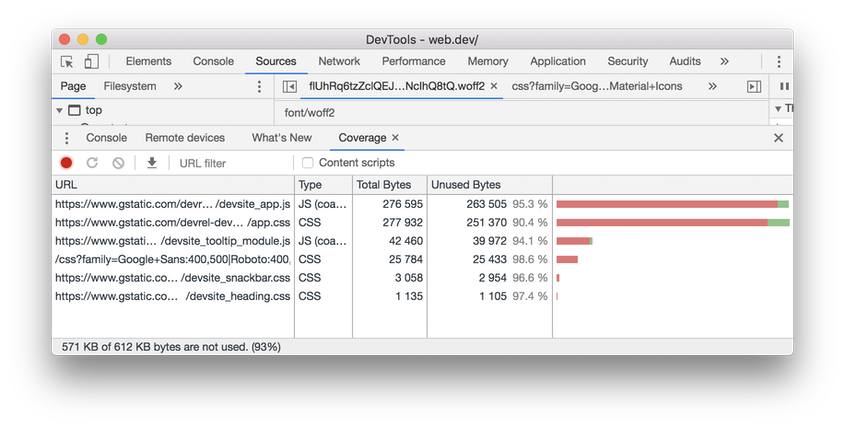 Chrome DevTools:Coverage 选项卡